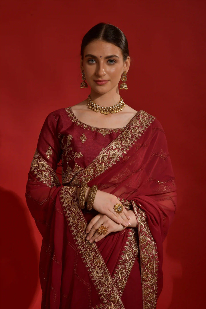Georgette Saree with Sequins & Embroidery | Mono-Banglori Blouse for Weddings