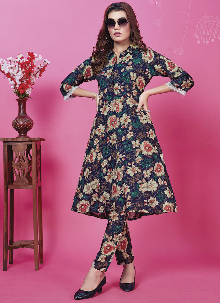 Trendy Rayon Co-Ord Set | Blue Digital Print Top & Bottom