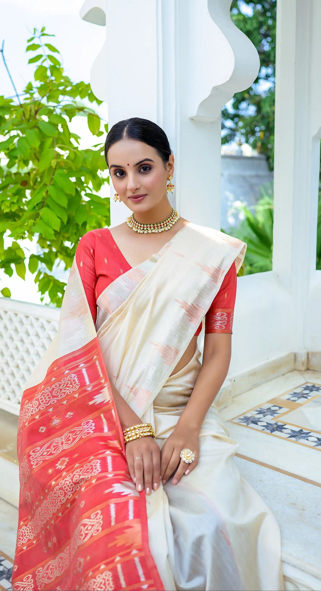Tusser Silk Saree | Wevon Silver & Copper Jari Temple Design for Events
