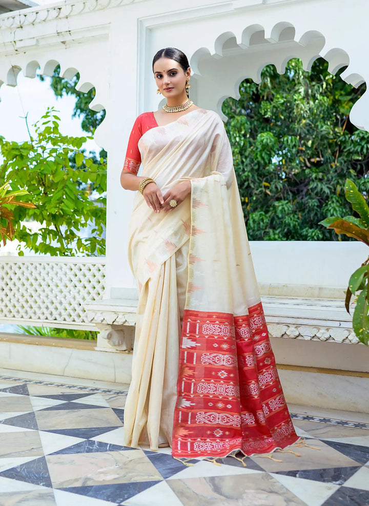 Tusser Silk Saree | Wevon Silver & Copper Jari Temple Design for Events