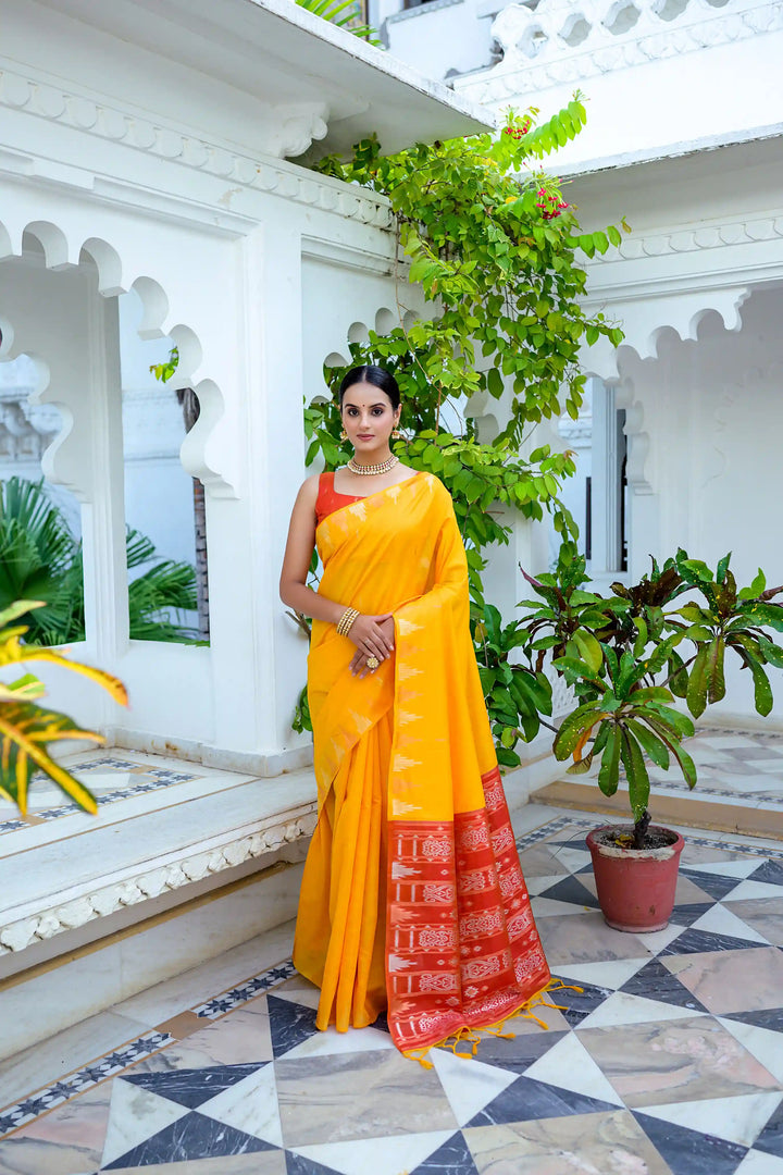 Tusser Silk Saree | Wevon Silver & Copper Jari Temple Design for Events