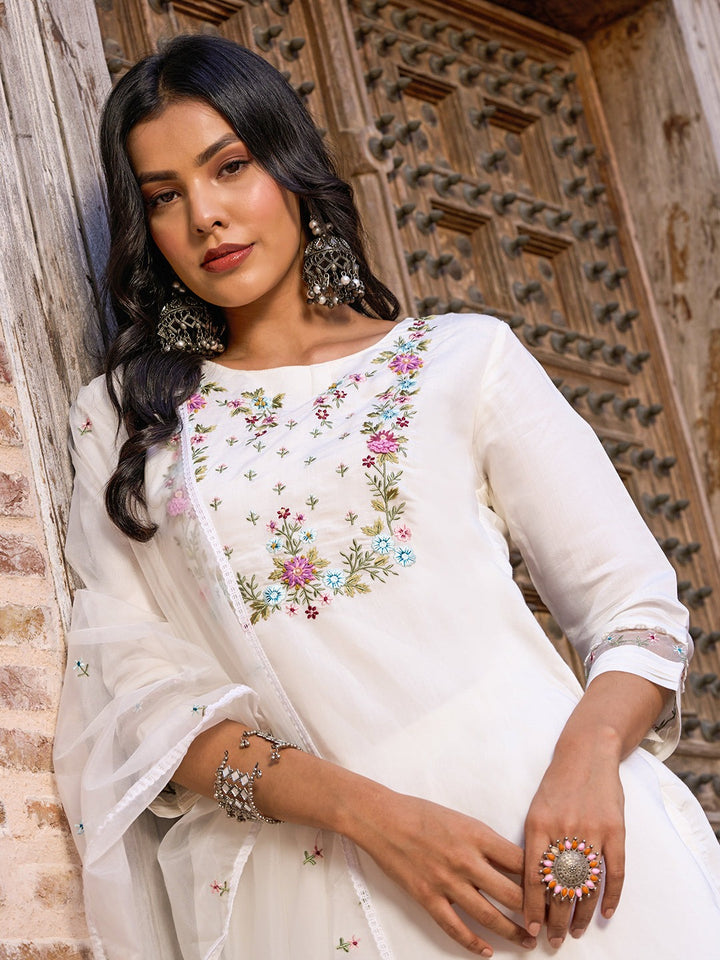 Designer Embroidery Work | Viscose Chanderi Suit with Organza Dupatta