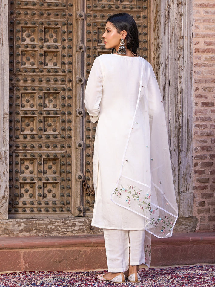 Designer Embroidery Work | Viscose Chanderi Suit with Organza Dupatta