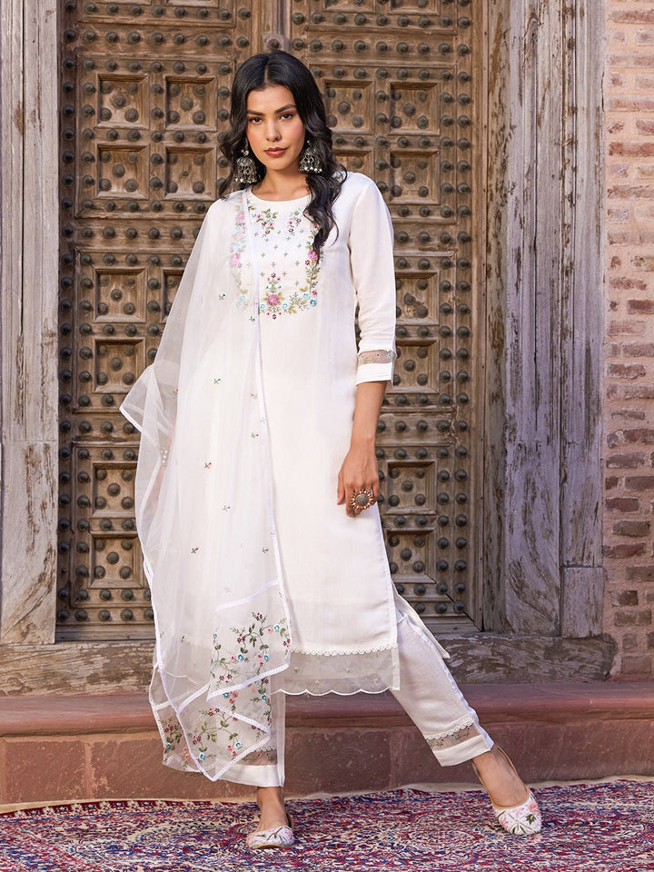 Designer Embroidery Work | Viscose Chanderi Suit with Organza Dupatta