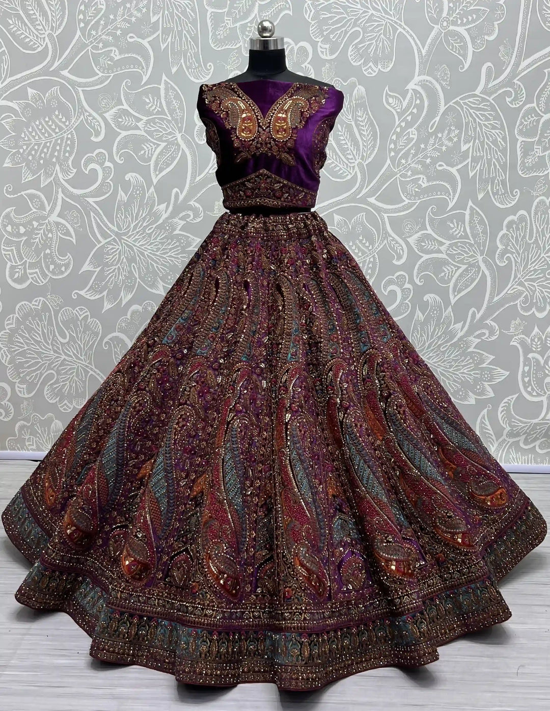 Velvet Patchwork Lehenga | Embroidery & Sequence Design for Weddings