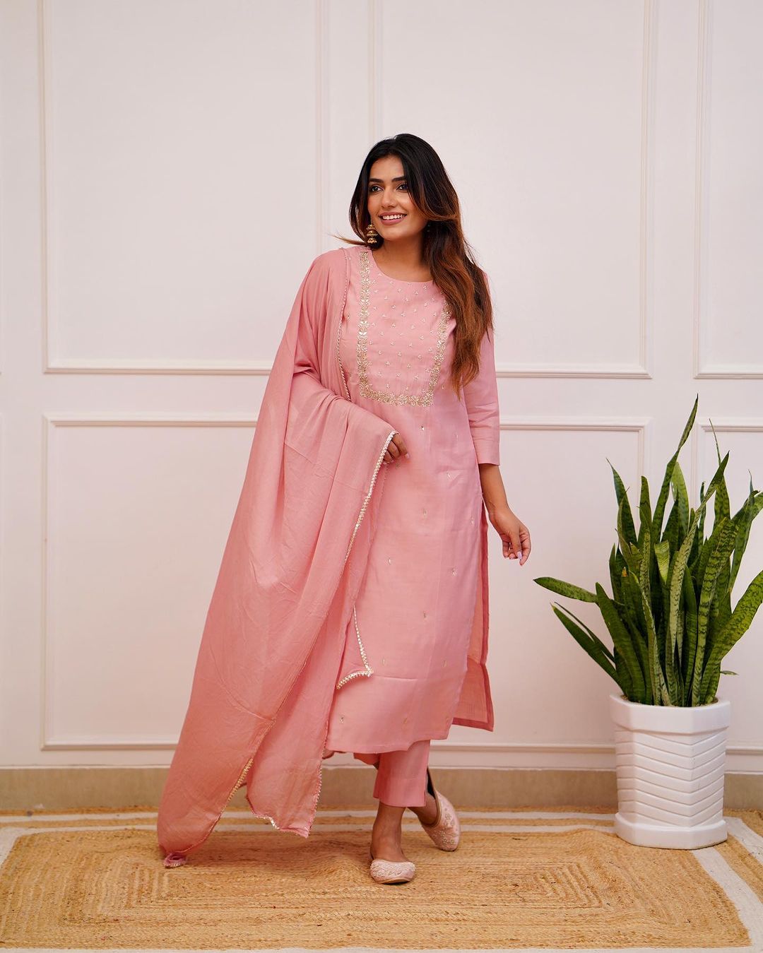 Attractive Rayon Slub Top | Embroidered Chinon Dupatta & Bottom Set