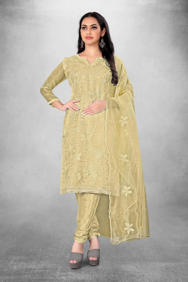 Attractive Organza Top with Santoon Bottom | Embroidery Work Dupatta