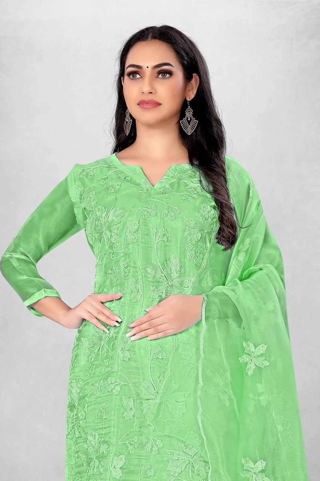 Attractive Organza Top with Santoon Bottom | Embroidery Work Dupatta