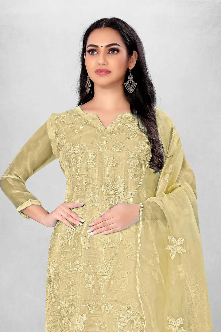 Attractive Organza Top with Santoon Bottom | Embroidery Work Dupatta