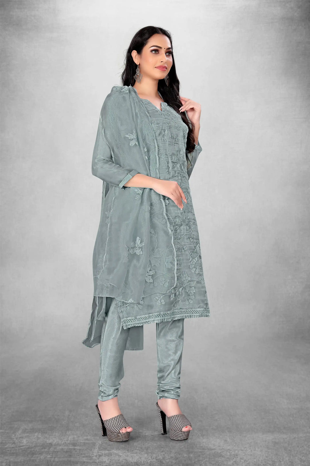 Attractive Organza Top with Santoon Bottom | Embroidery Work Dupatta