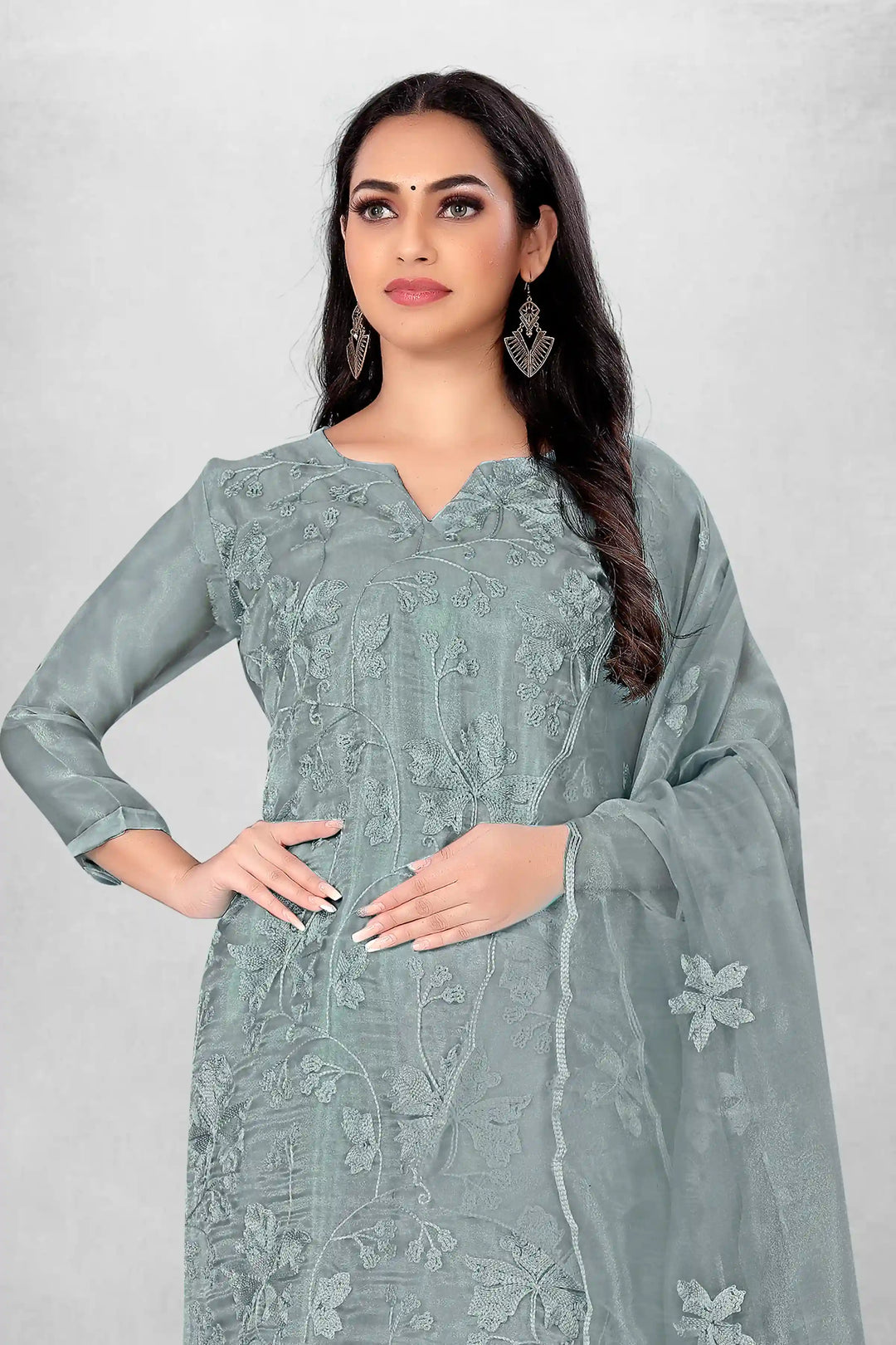 Attractive Organza Top with Santoon Bottom | Embroidery Work Dupatta