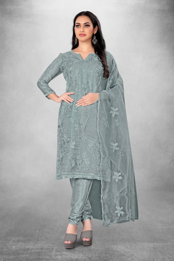 Attractive Organza Top with Santoon Bottom | Embroidery Work Dupatta