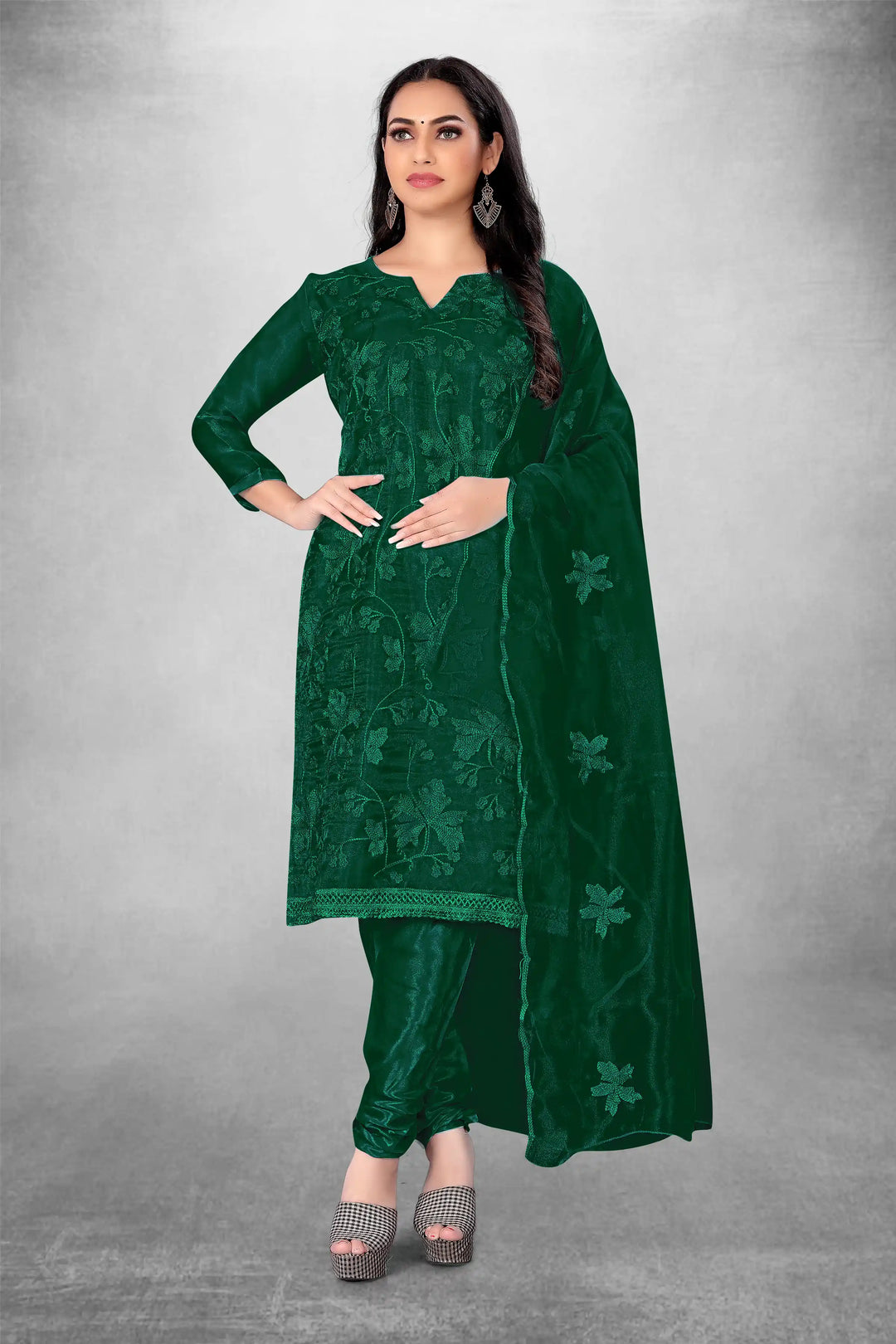 Attractive Organza Top with Santoon Bottom | Embroidery Work Dupatta
