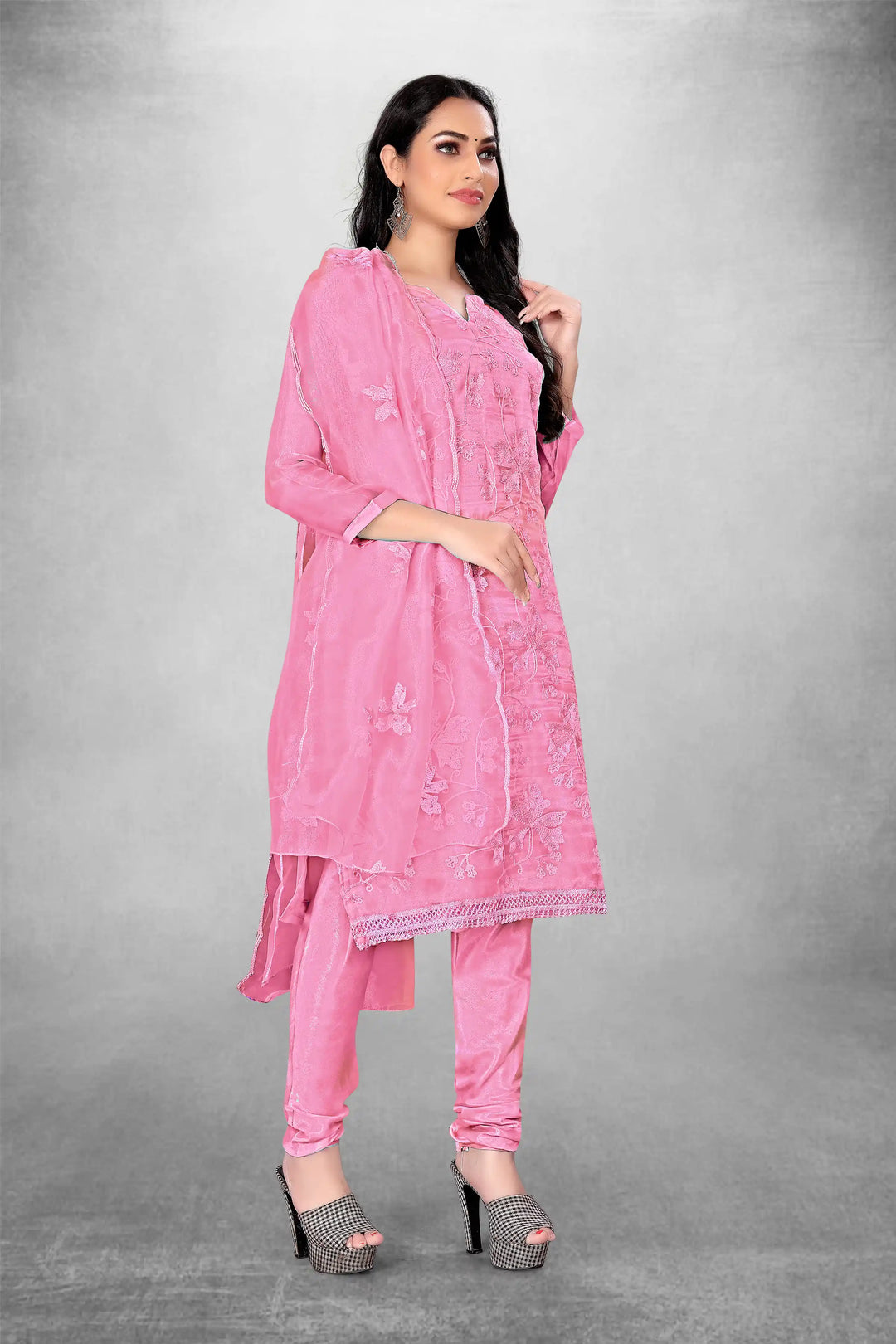 Attractive Organza Top with Santoon Bottom | Embroidery Work Dupatta