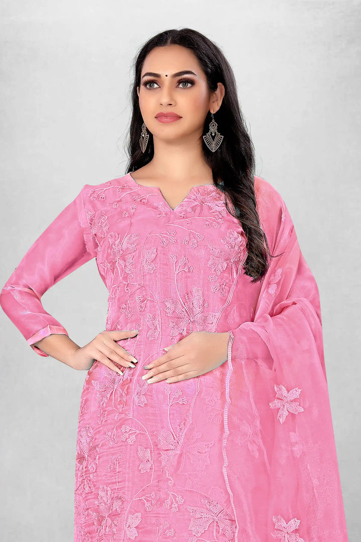 Attractive Organza Top with Santoon Bottom | Embroidery Work Dupatta