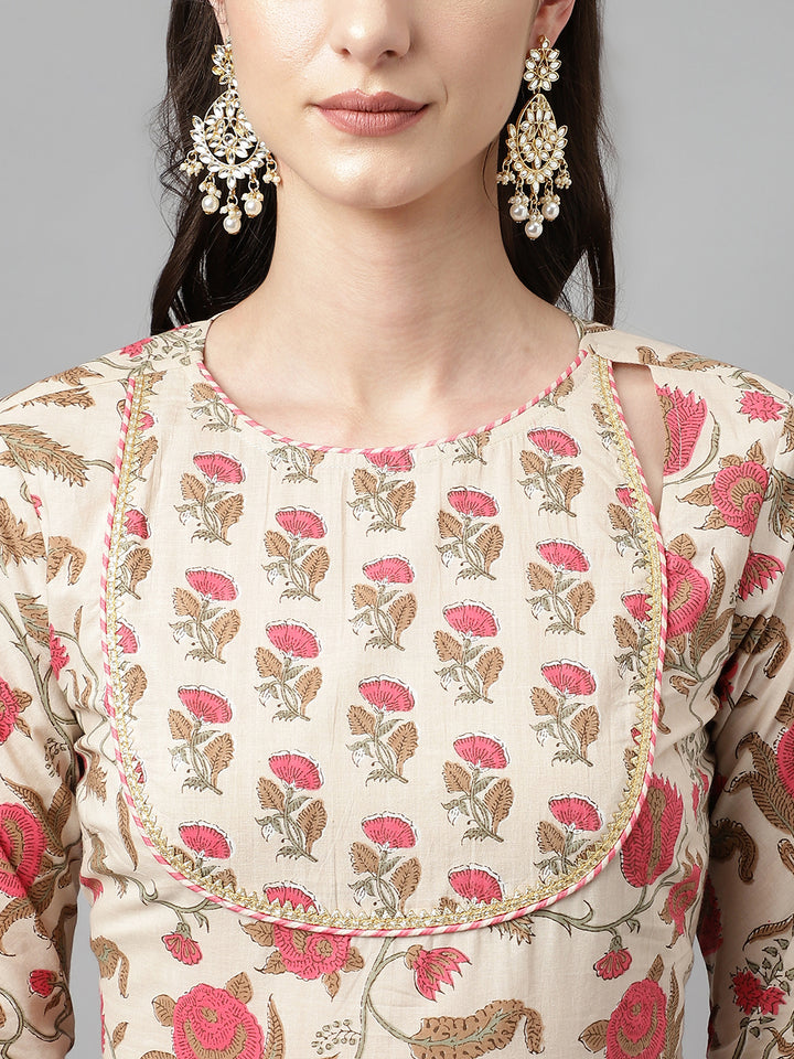 Beautiful Designer Printed Cotton Suit | Elegant Chanderi Dupatta Set