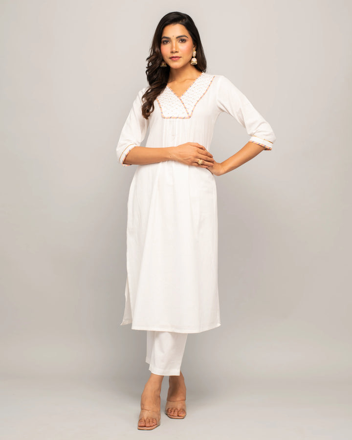 Solid Hand Work Readymade Suits | Stylish Cotton Top & Chiffon Dupatta