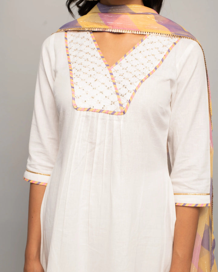 Solid Hand Work Readymade Suits | Stylish Cotton Top & Chiffon Dupatta