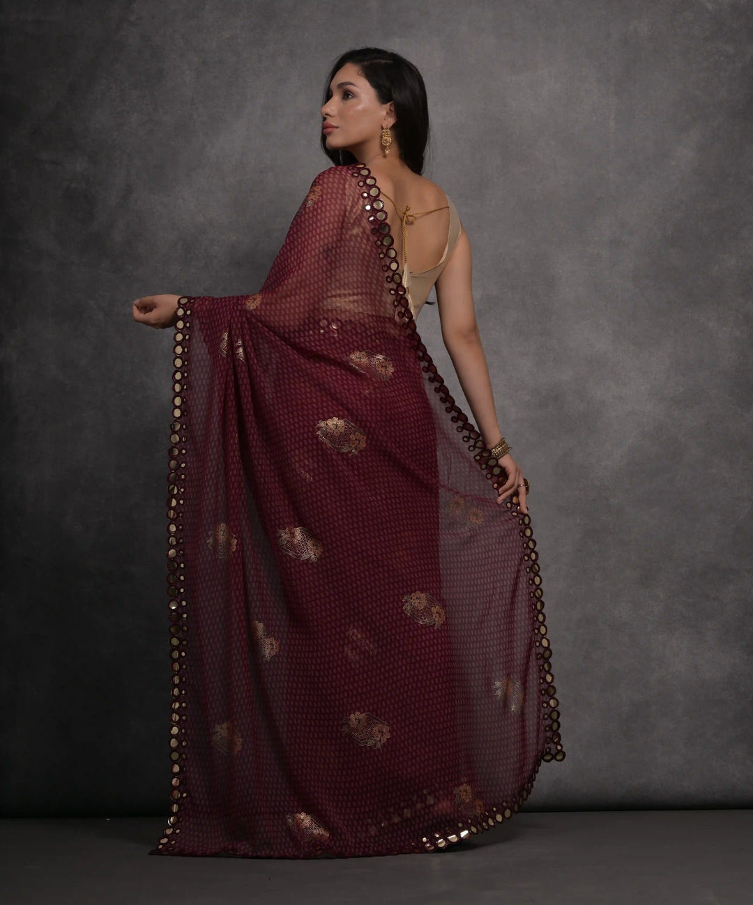 Designer Georgette Saree | Satin Gotta Blouse with Foil Printed Design