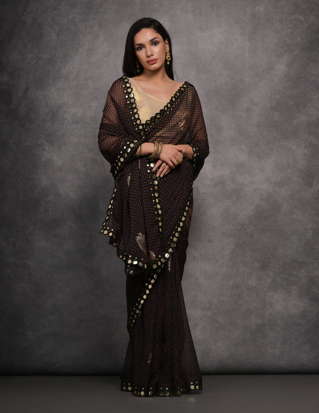 Designer Georgette Saree | Satin Gotta Blouse with Foil Printed Design