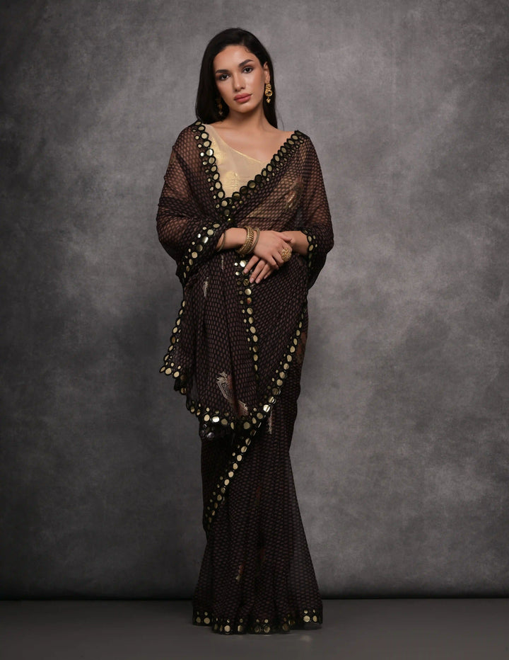 Designer Georgette Saree | Satin Gotta Blouse with Foil Printed Design