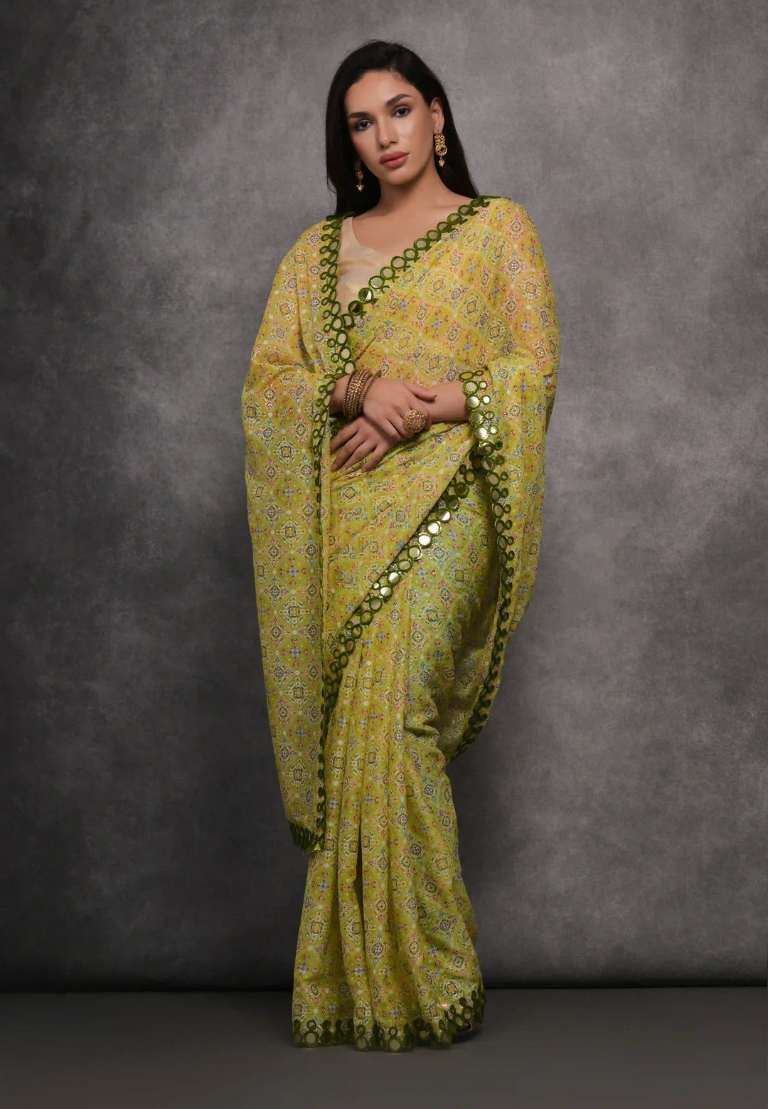 Georgette Saree | Foil Printed Design with Satin Gotta Blouse for Festive Wear