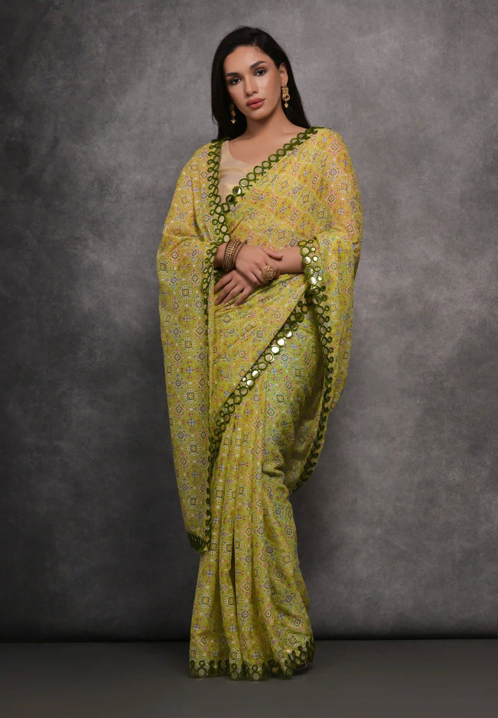 Georgette Saree | Foil Printed Design with Satin Gotta Blouse for Festive Wear
