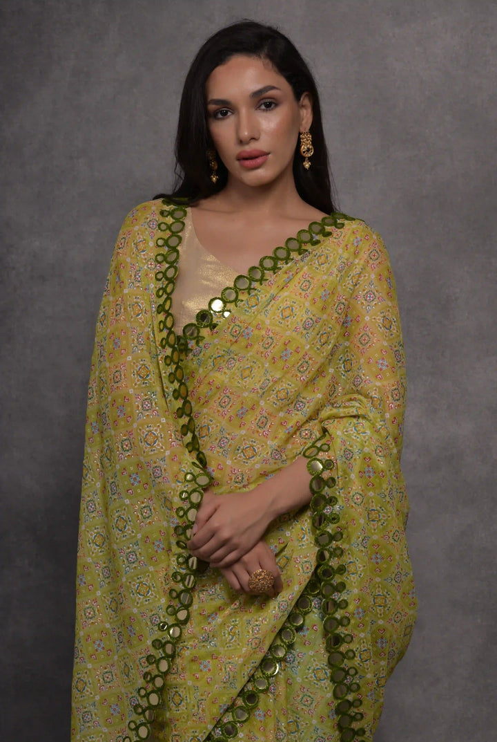 Georgette Saree | Foil Printed Design with Satin Gotta Blouse for Festive Wear
