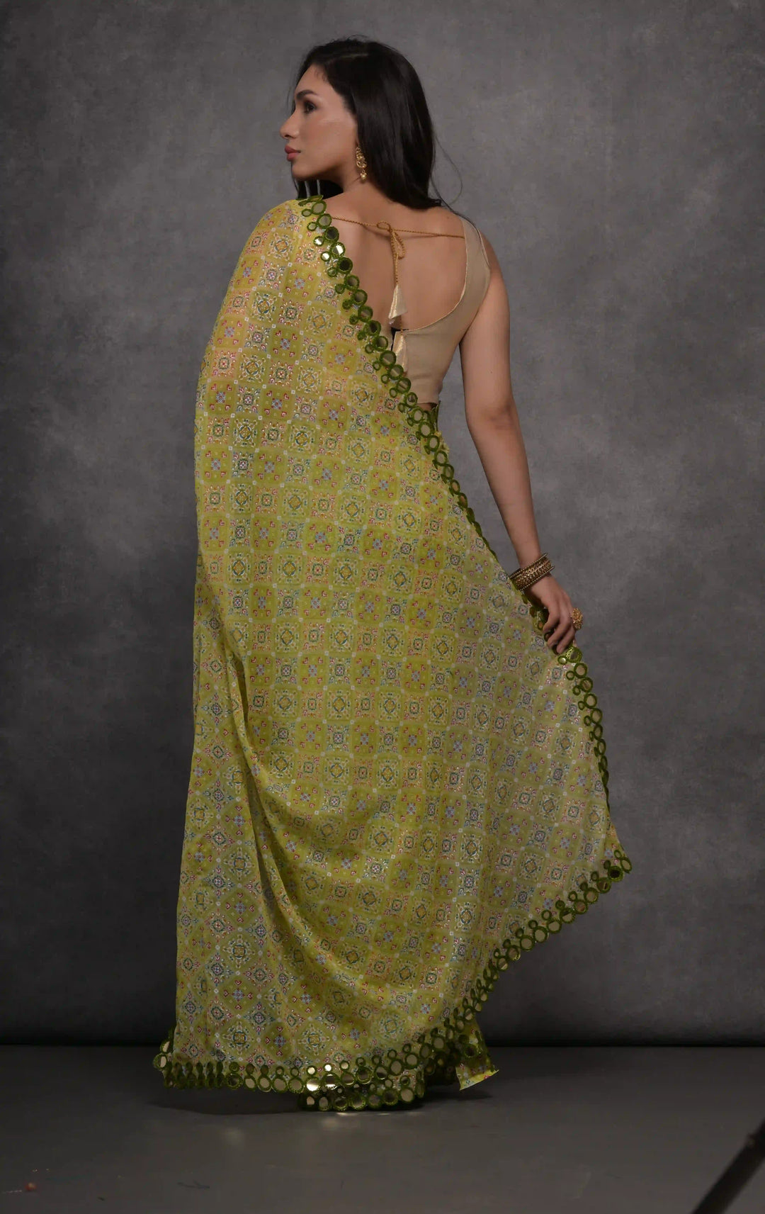 Georgette Saree | Foil Printed Design with Satin Gotta Blouse for Festive Wear