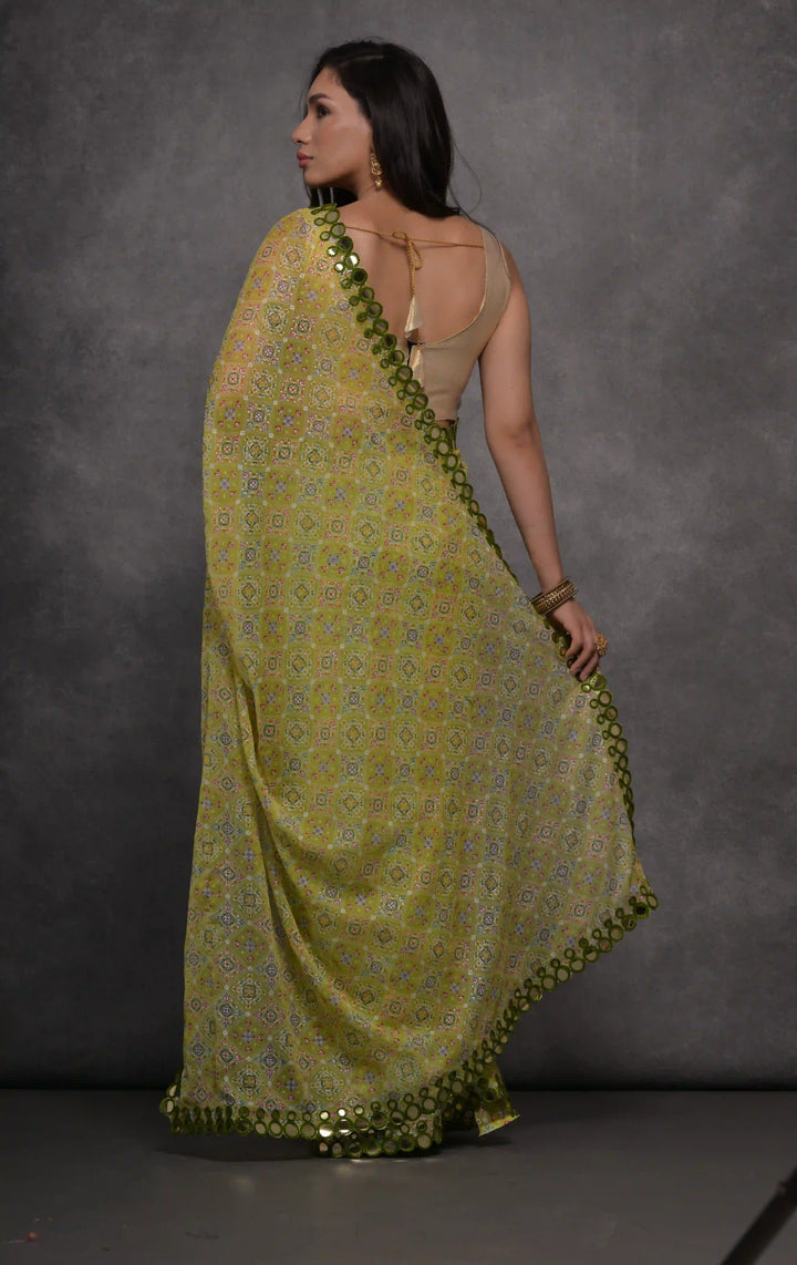 Georgette Saree | Foil Printed Design with Satin Gotta Blouse for Festive Wear