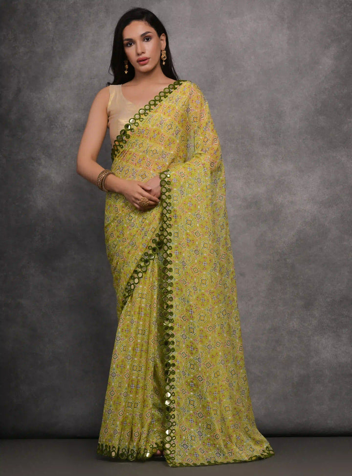 Georgette Saree | Foil Printed Design with Satin Gotta Blouse for Festive Wear