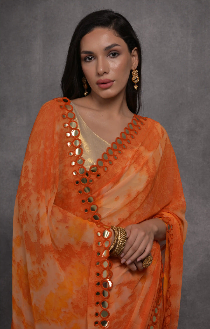 Designer Georgette Saree | Prizam Printed with Mirror Work Lace Border
