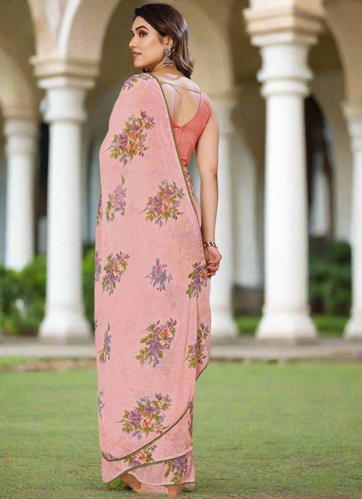 Georgette Saree with Designer Printed Bottom | Wedding & Party Wear
