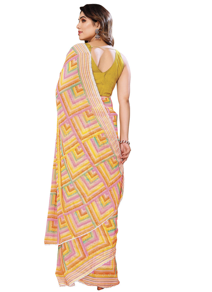 Designer Printed Saree | Georgette Partywear with Elegant Lace Details