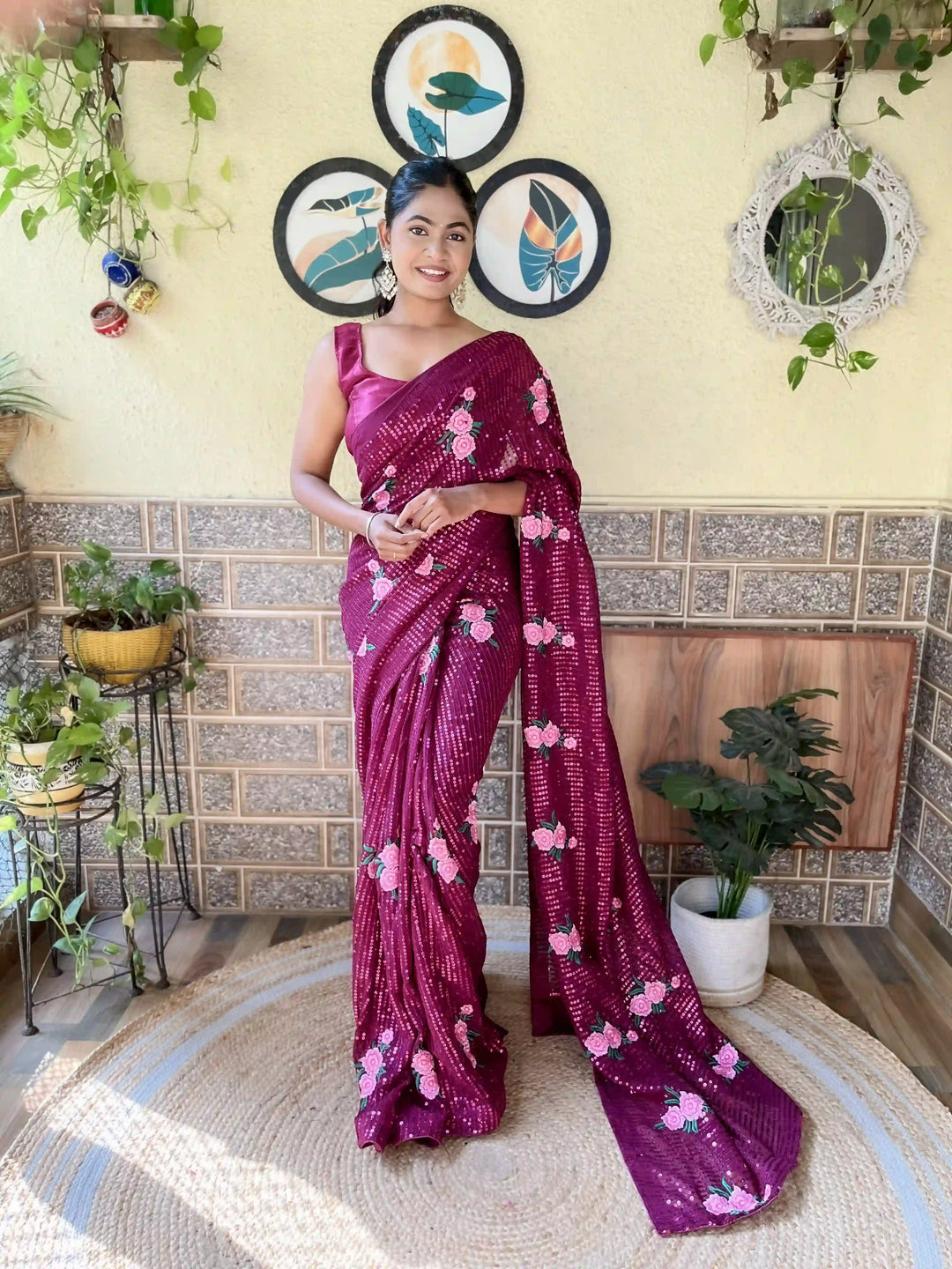 Elegant Georgette Saree with Sequins & Embroidery | Art-Silk Blouse for Weddings