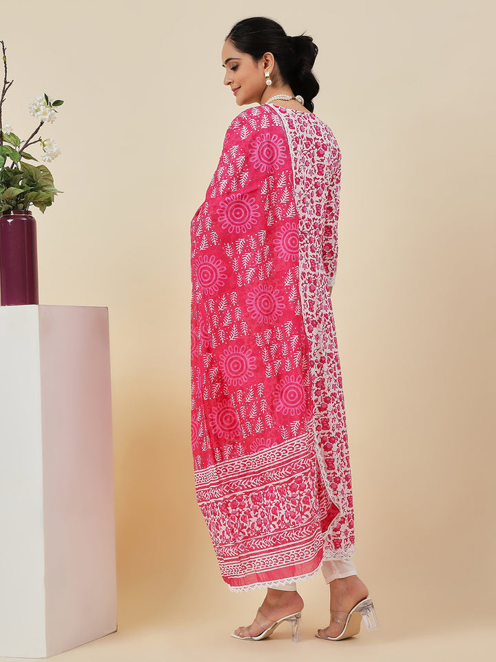 Stylish Cotton Pink Suits | Designer Printed Top with Kota Doria Dupatta