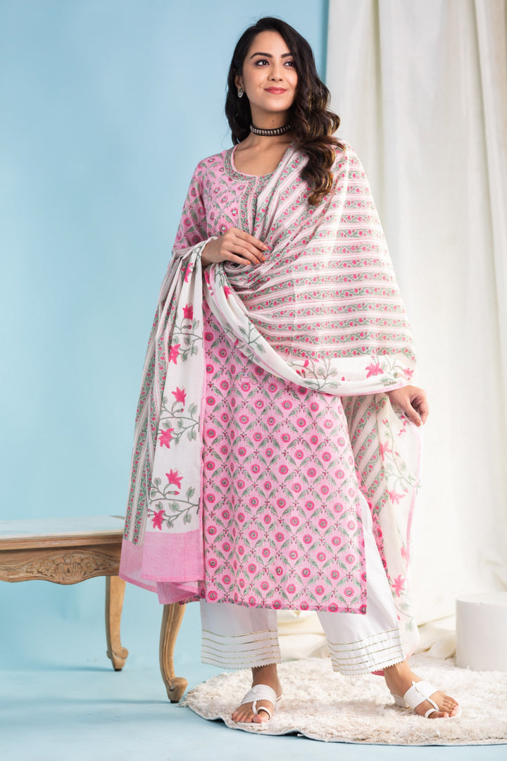 Designer Readymade Suits | Cotton Top with Kota Doria Dupatta and Printed Design