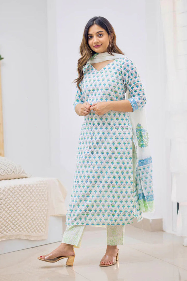 Designer Cotton & Kota Doria Suits | Elegant Printed Ready-to-Wear Attire