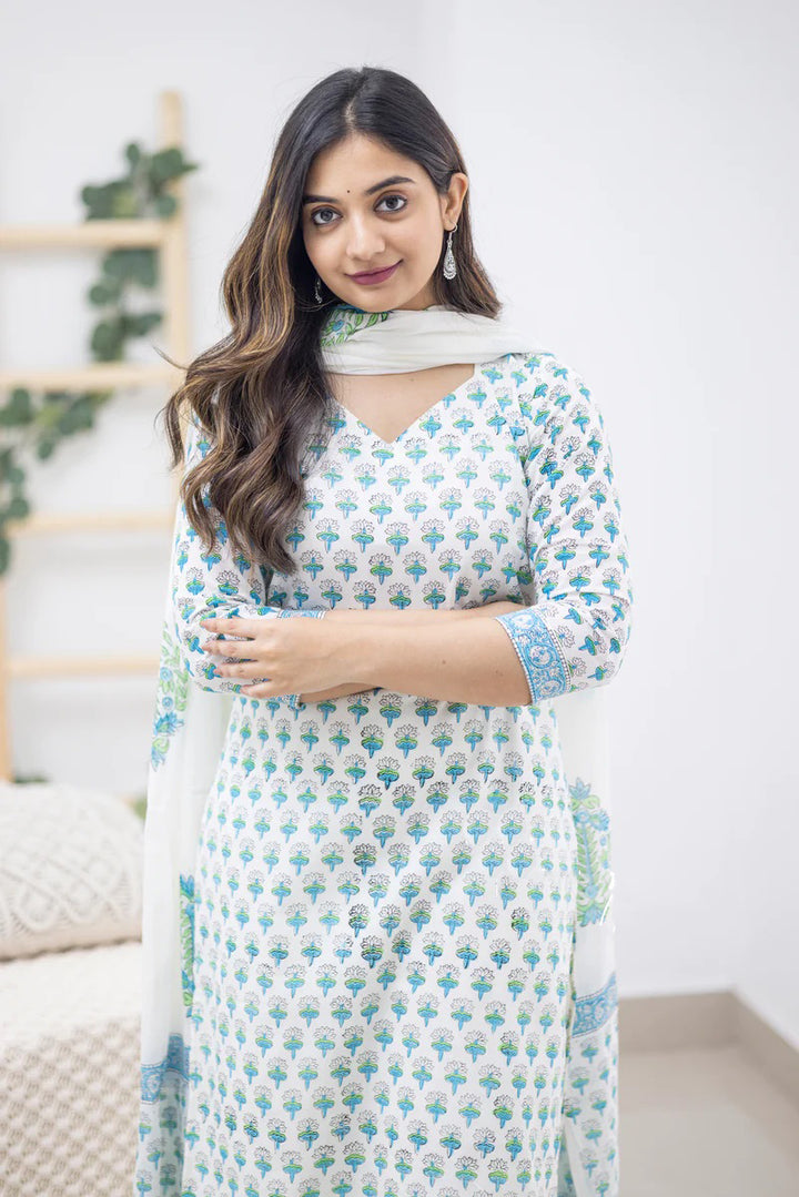 Designer Cotton & Kota Doria Suits | Elegant Printed Ready-to-Wear Attire