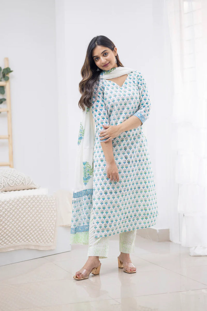 Designer Cotton & Kota Doria Suits | Elegant Printed Ready-to-Wear Attire