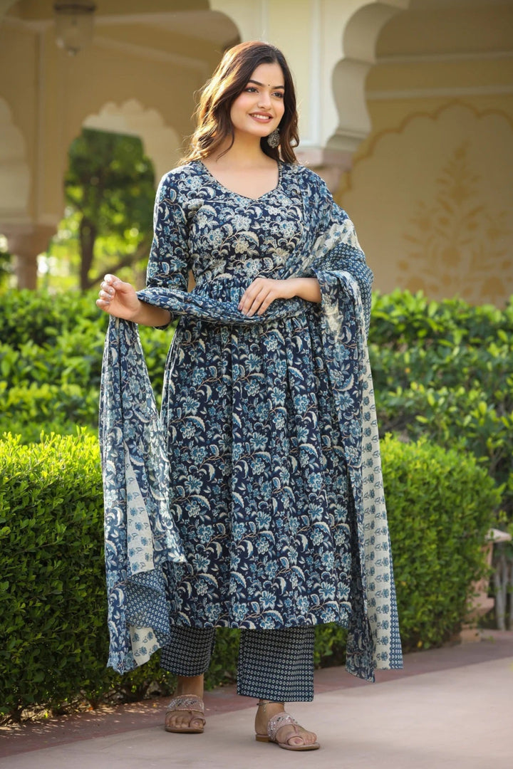 Designer Printed Cotton Suit | Elegant Kota Doria Dupatta Combo