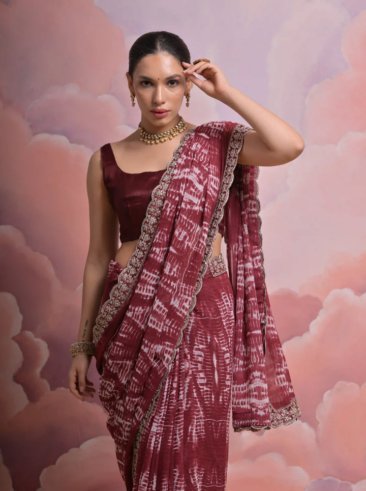 Georgette Printed Saree with Sequins & Lace | Wedding & Festive Elegance