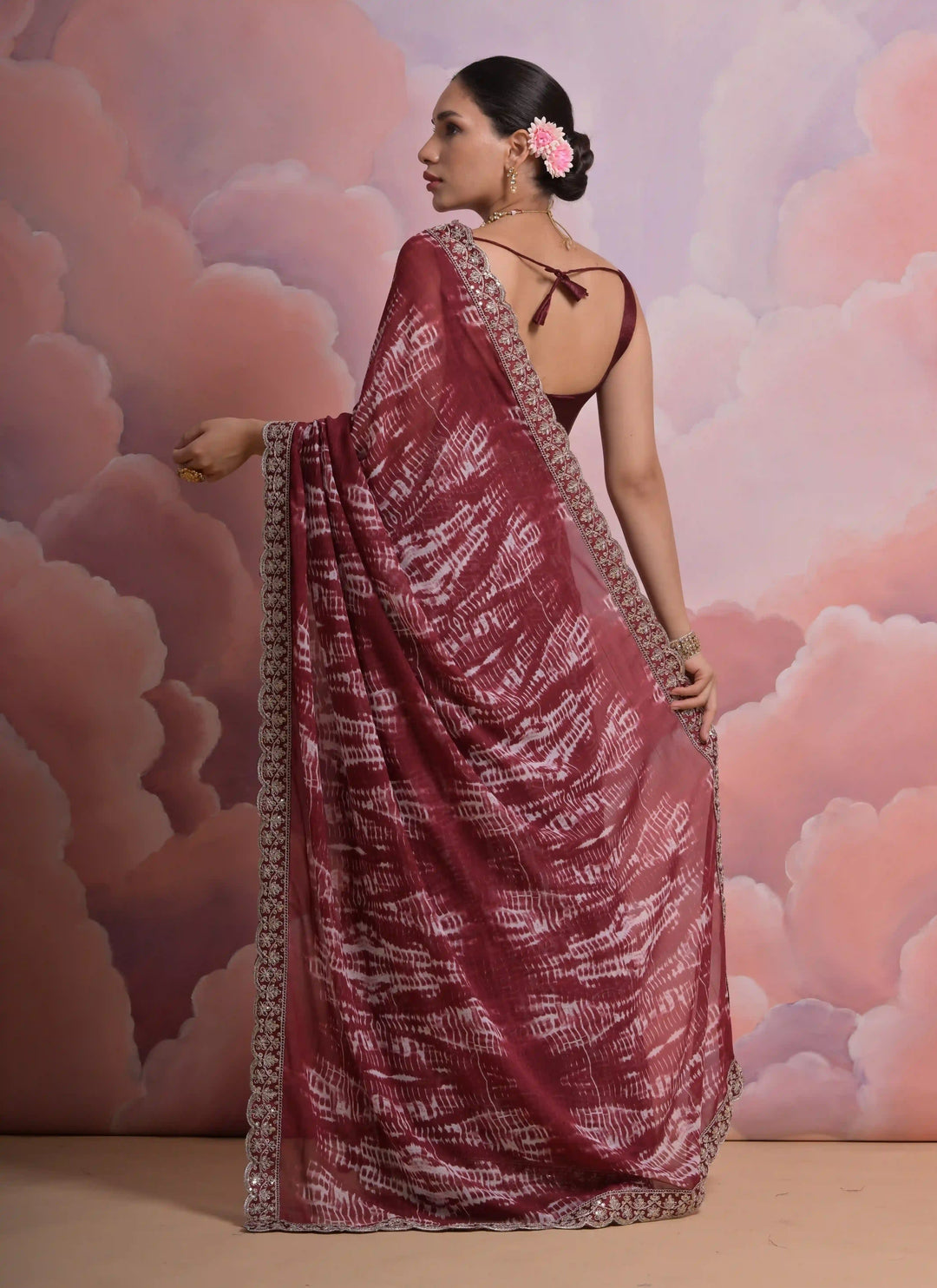 Georgette Printed Saree with Sequins & Lace | Wedding & Festive Elegance