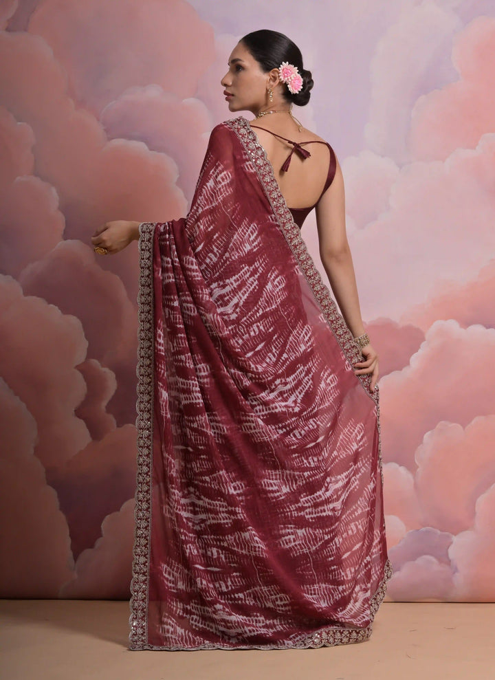 Georgette Printed Saree with Sequins & Lace | Wedding & Festive Elegance
