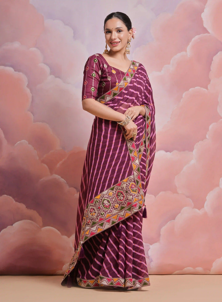 Georgette Printed Saree with Lace Work | Ideal for Weddings & Festive Events