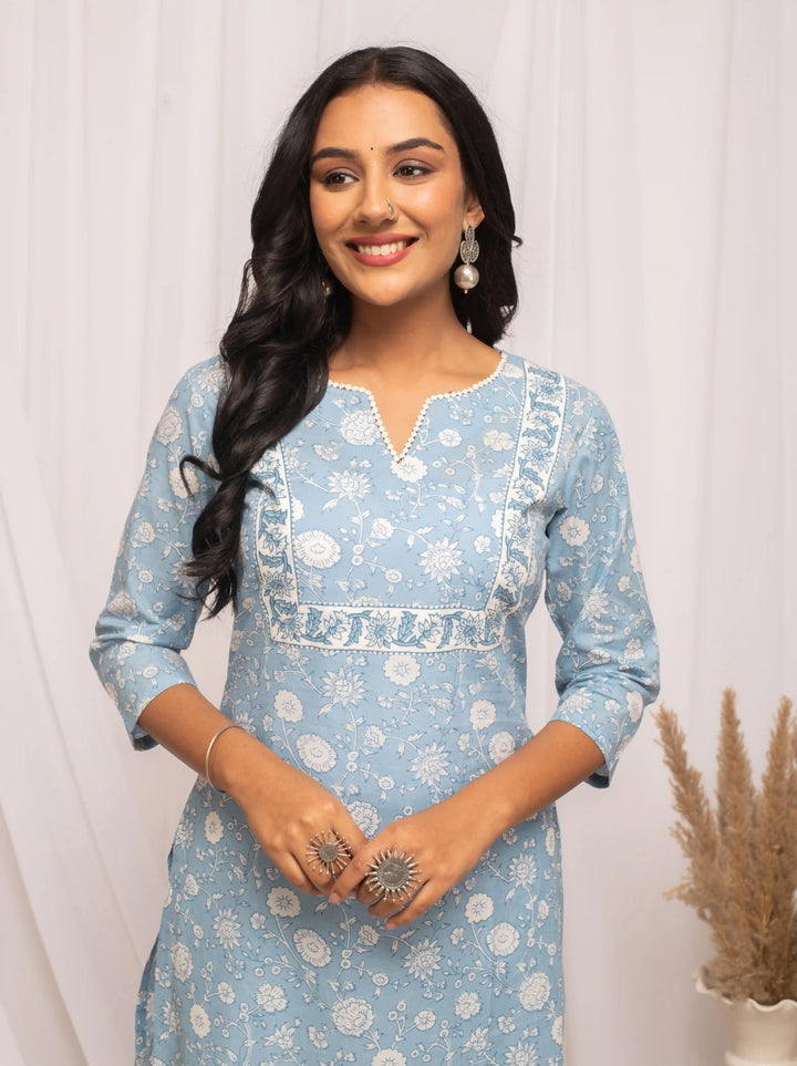 Stylish Sky Blue Long Kurti | Perfect for Office and Casual Wear