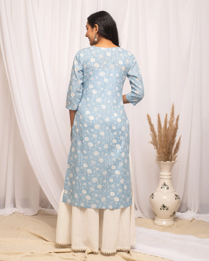 Stylish Sky Blue Long Kurti | Perfect for Office and Casual Wear