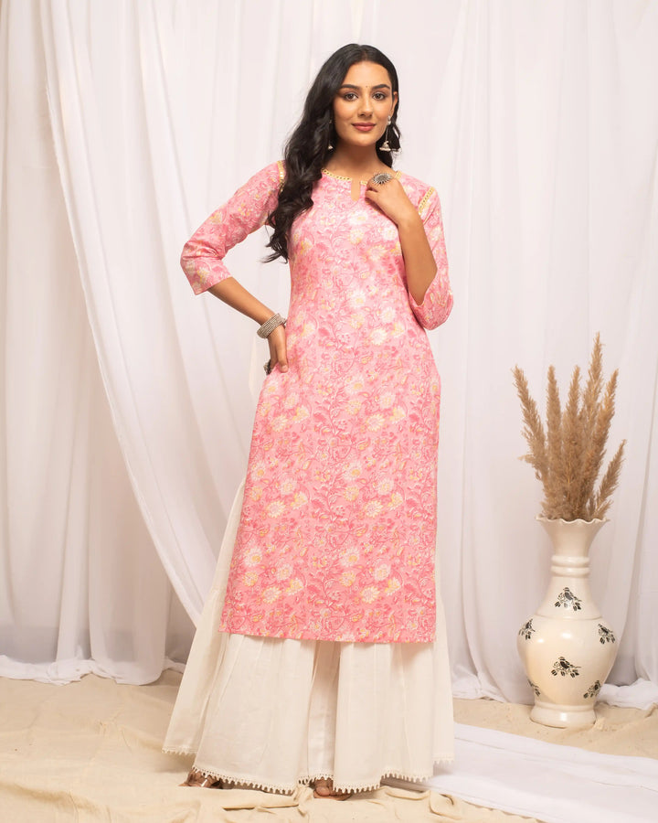 Elegant Baby Pink Long Kurti | Perfect for Office and Ethnic Outings