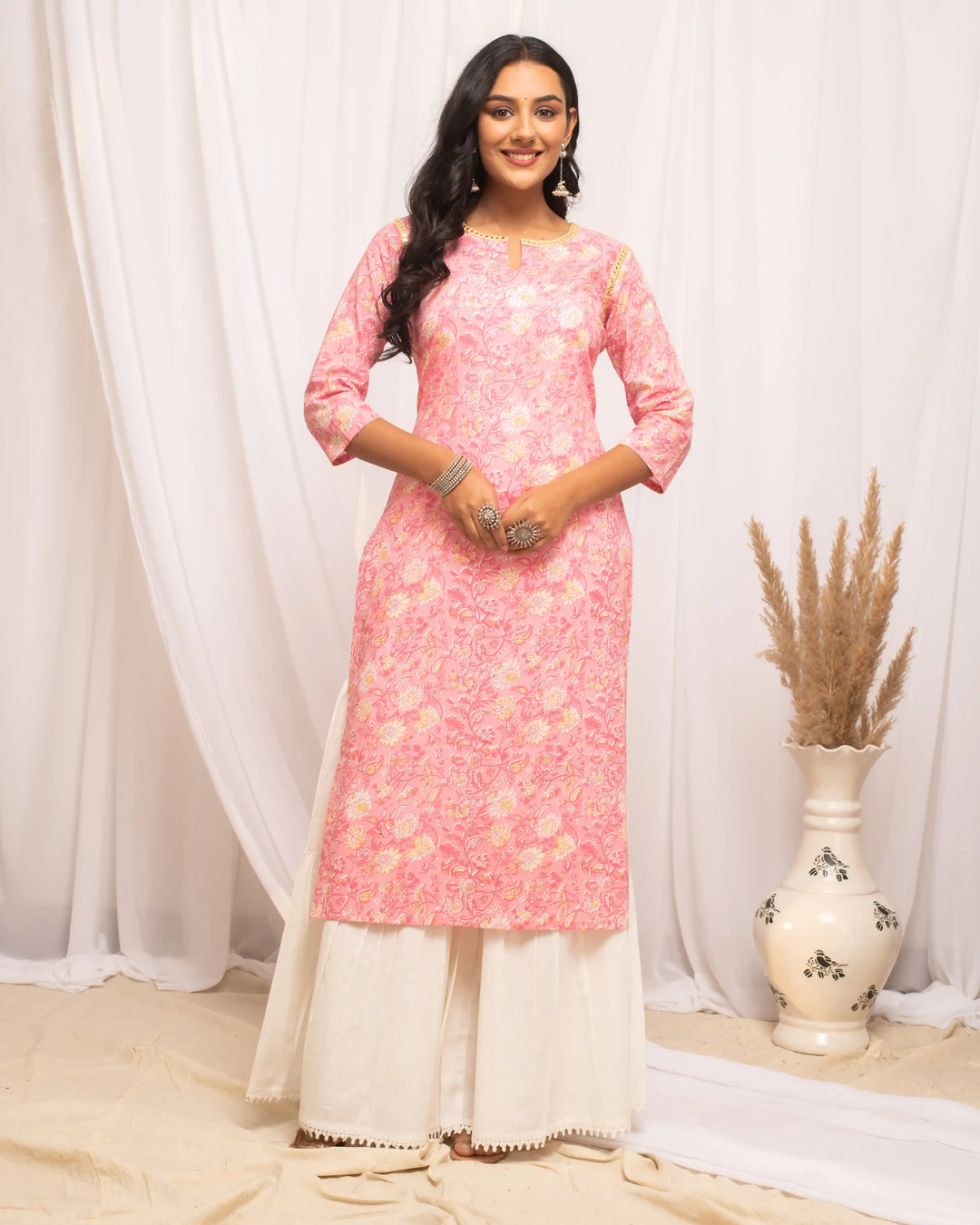 Elegant Baby Pink Long Kurti | Perfect for Office and Ethnic Outings