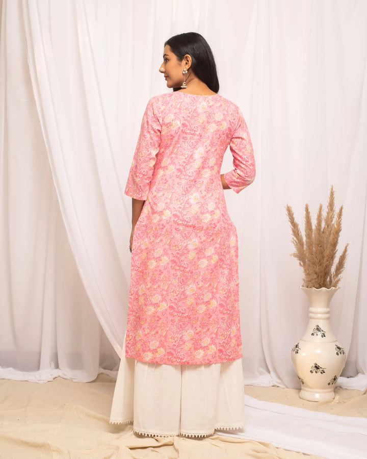 Elegant Baby Pink Long Kurti | Perfect for Office and Ethnic Outings